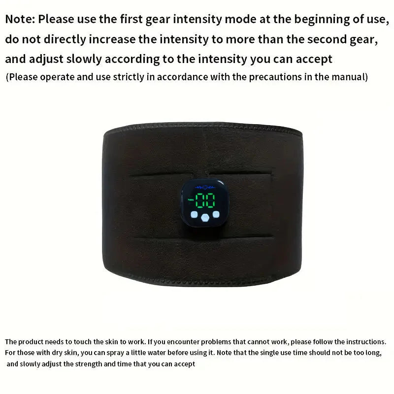 Black wearable belt with usage instructions and safety guidance