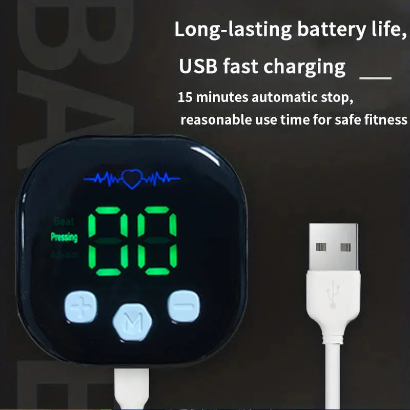 Close-up of USB-charged control unit with digital screen and icons