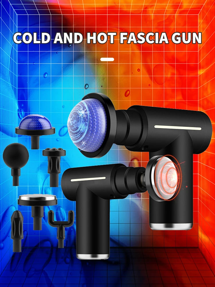 Dual-mode fascia gun with cold and hot therapy—versatile massage tool for reducing soreness, boosting circulation, and accelerating recovery.