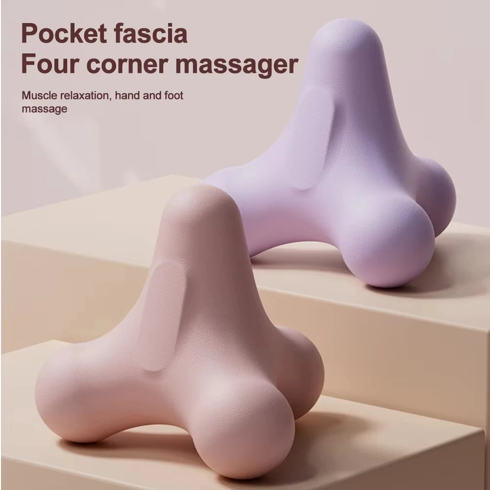Pink and lavender four-corner pocket fascia massagers displayed for hand and foot muscle relaxation