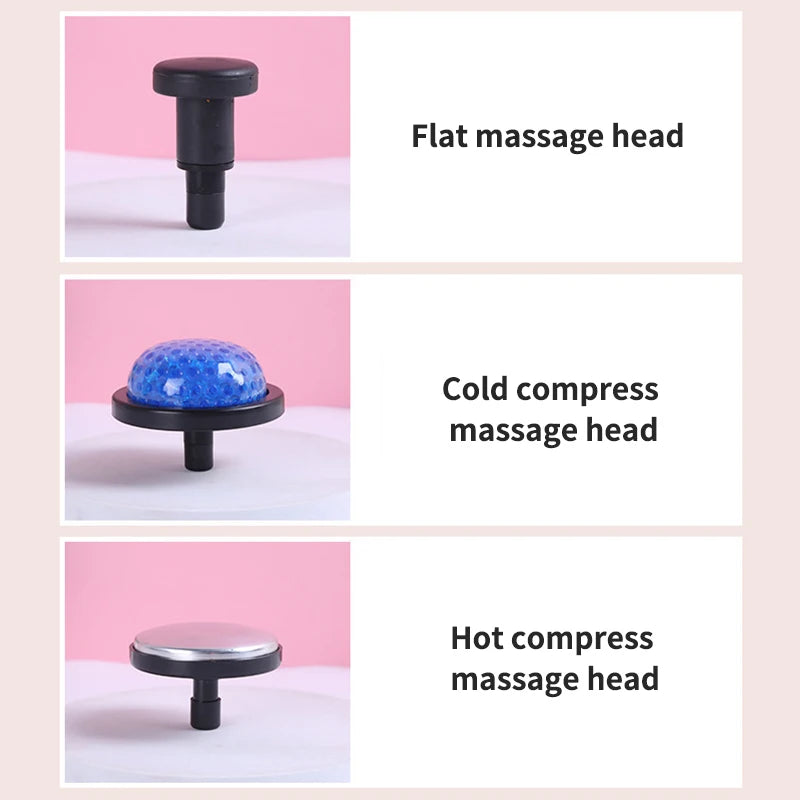Flat, cold compress, and hot compress massage heads for targeted muscle therapy—custom attachments for soreness relief, inflammation control, and improved circulation.