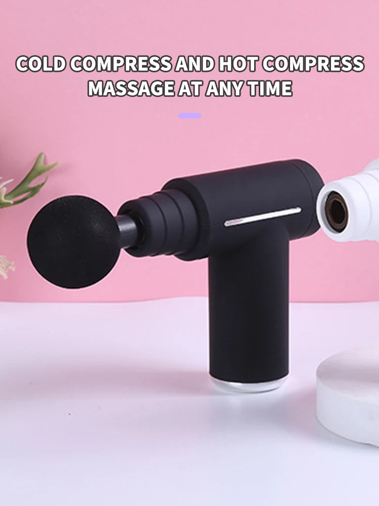Hot and cold compress massage gun for anytime relief—stylish wellness device for home use, post-exercise recovery, and daily tension release.