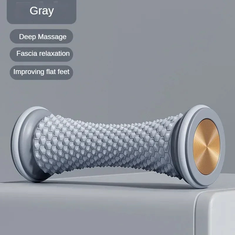 Gray foot massage roller with deep massage surface and fascia stimulation features