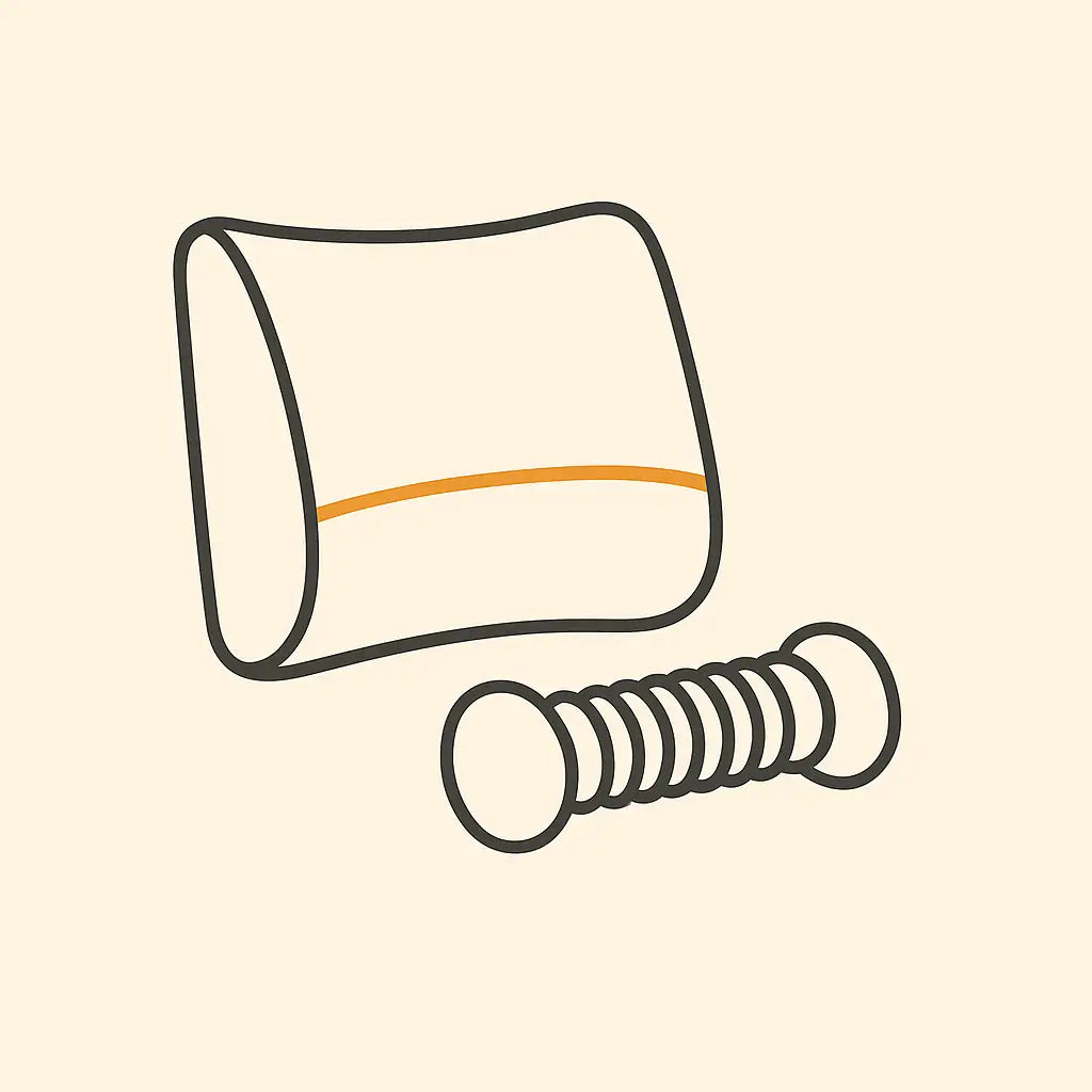 Minimalist icon of a lumbar cushion and foot roller representing lightweight, non-electronic desk wellness tools for posture support.